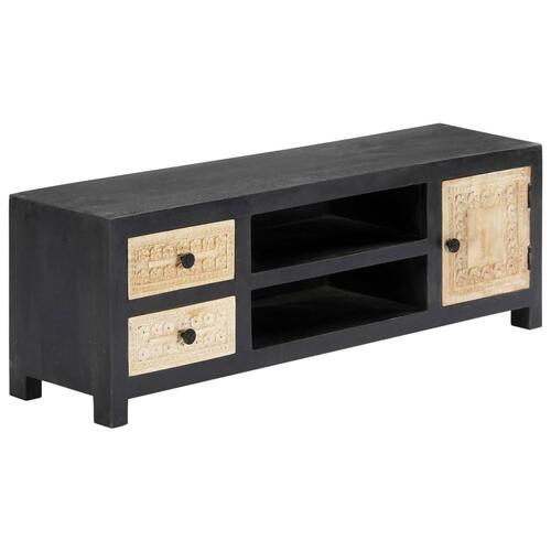 Tv-bord 120x30x40 cm håndskåret massivt mangotræ grå og hvid