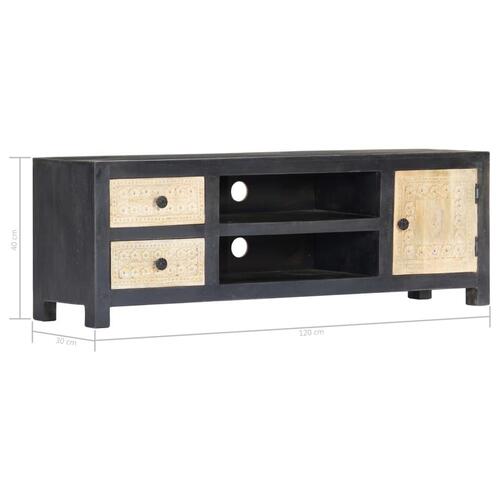 Tv-bord 120x30x40 cm håndskåret massivt mangotræ grå og hvid
