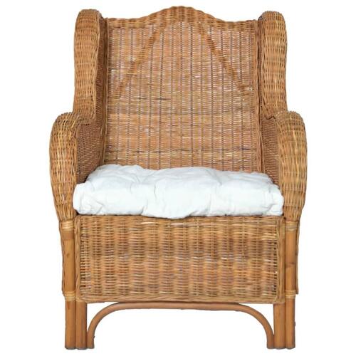 Lænestol med hynde naturlig rattan og hør lysebrun