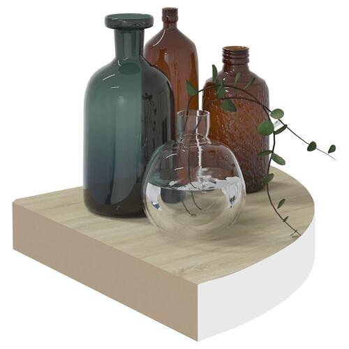 Hjørnehylde 25x25x3,8 cm MDF egetræsfarve og hvid