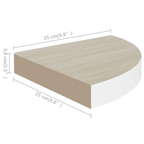 Hjørnehylde 25x25x3,8 cm MDF egetræsfarve og hvid