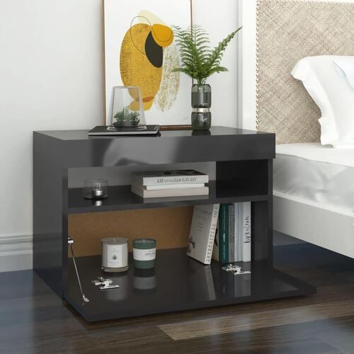 Sengebord med LED-lys 2 stk. 60x35x40 cm grå højglans