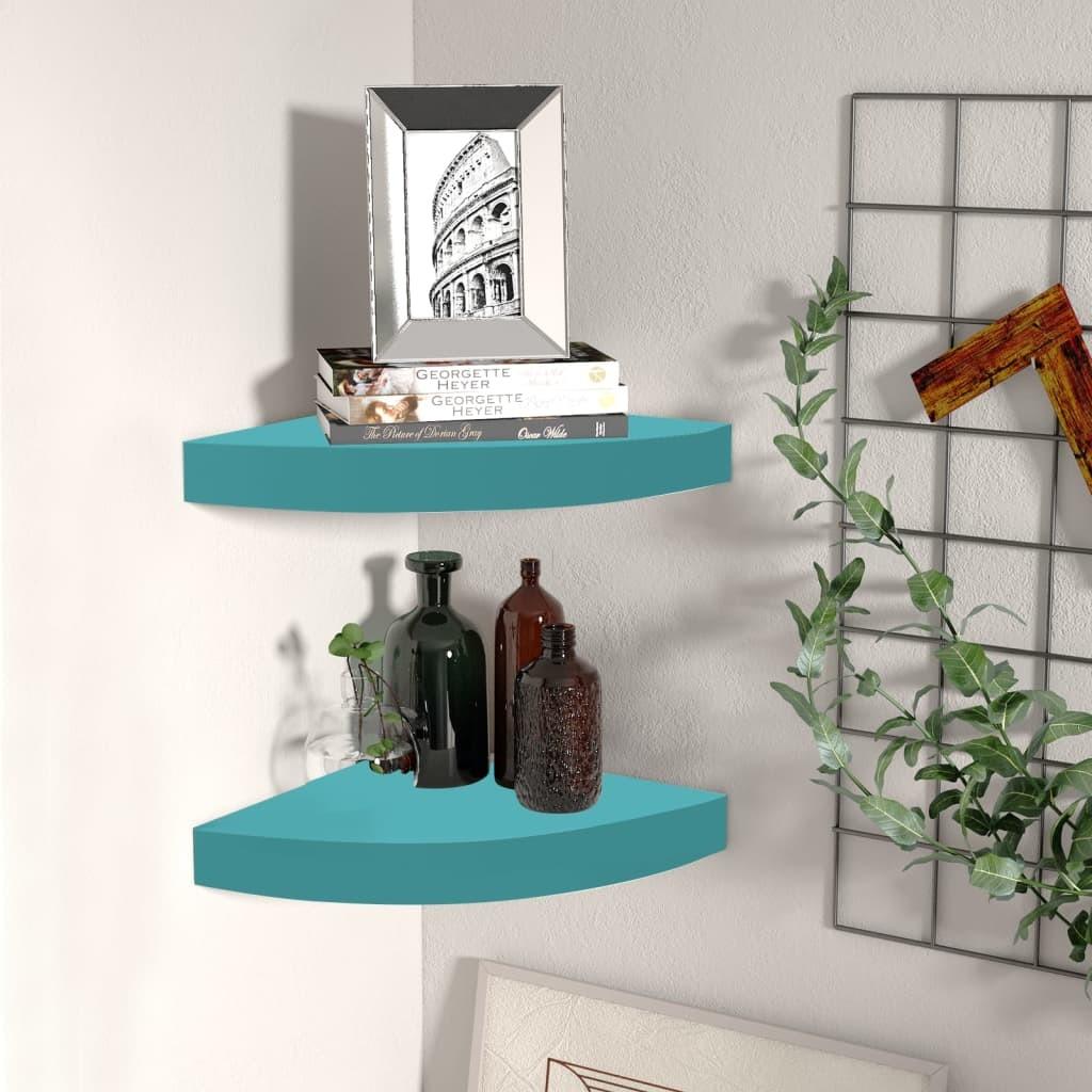 Væghængte hjørnehylder 2 stk. 25x25x3,8 cm MDF blå