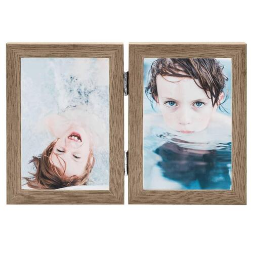 Folderamme til 2 billeder 2x(10x15 cm) lysebrun