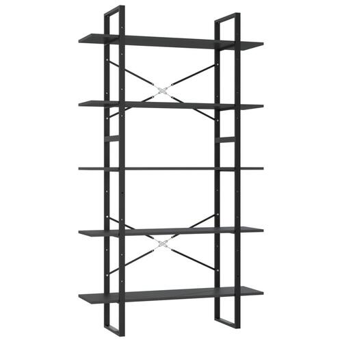 Bogreol med 5 hylder 100x30x175 cm konstrueret træ grå