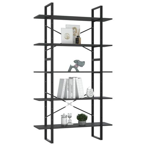 Bogreol med 5 hylder 100x30x175 cm konstrueret træ grå