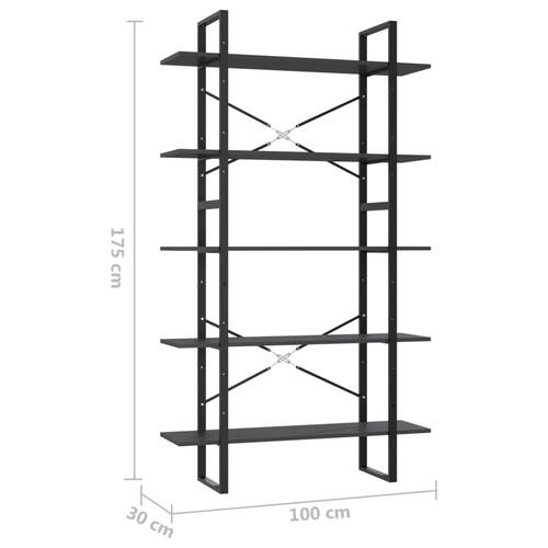 Bogreol med 5 hylder 100x30x175 cm konstrueret træ grå