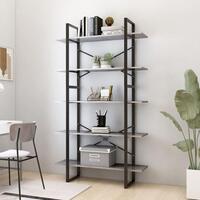 Bogreol med 5 hylder 100x30x175 cm konstrueret træ betongrå