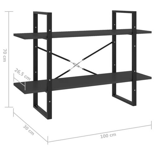 Bogreol med 2 hylder 100x30x70 cm konstrueret træ grå