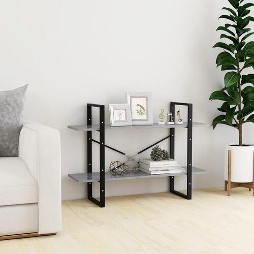 Bogreol med 2 hylder 100x30x70 cm konstrueret træ betongrå