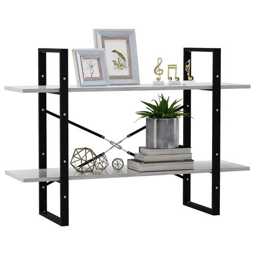 Bogreol med 2 hylder 100x30x70 cm konstrueret træ betongrå