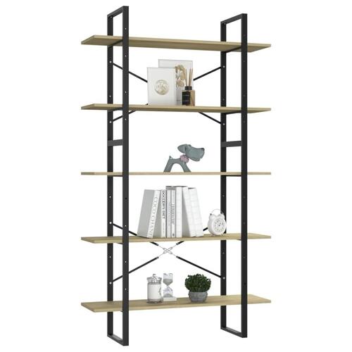 Bogreol med 5 hylder 100x30x175 cm konstrueret træ sonoma-eg