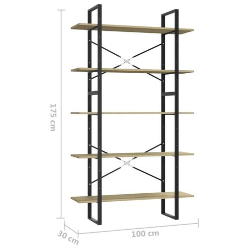 Bogreol med 5 hylder 100x30x175 cm konstrueret træ sonoma-eg