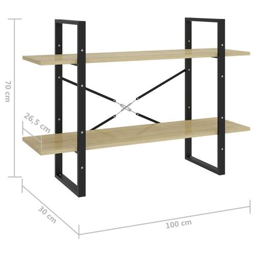 Bogreol med 2 hylder 100x30x70 cm konstrueret træ sonoma-eg