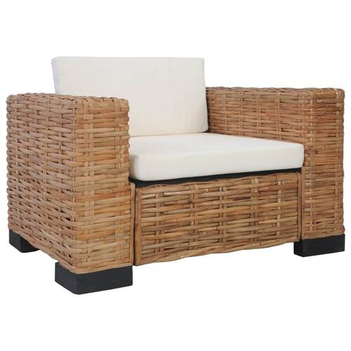 Lænestol med hynder naturlig rattan