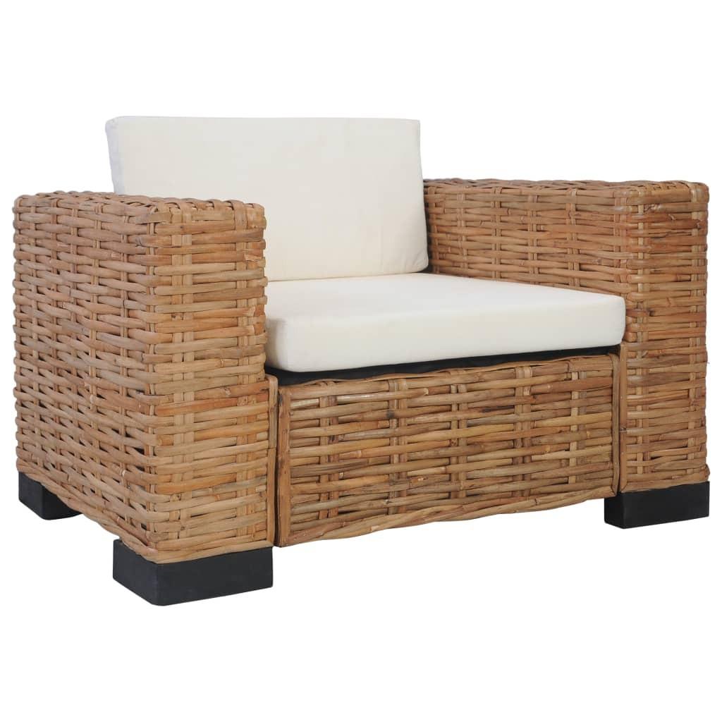Lænestol med hynder naturlig rattan