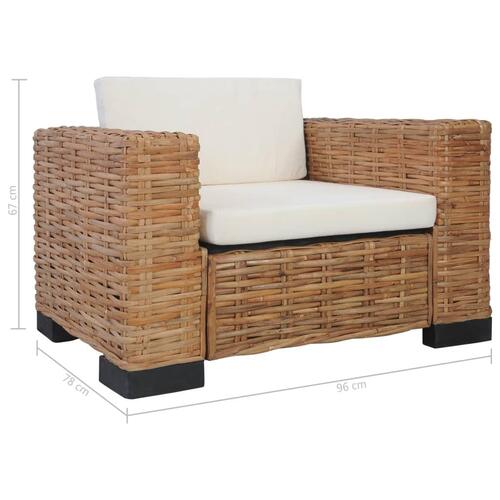 Lænestol med hynder naturlig rattan