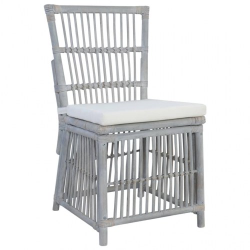 Spisebordsstole med hynder 2 stk. grå naturlig rattan