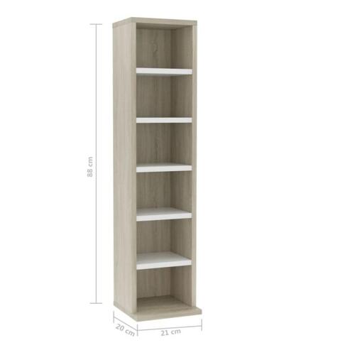 Cd-reol 21x20x88 cm konstrueret træ hvid og egetræsfarvet