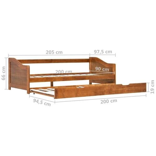Sengestel udtræksseng 90 x 200 cm fyrretræ gyldenbrun
