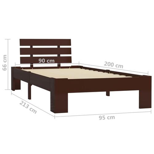Sengestel massivt fyrretræ 90 x 200 cm mørkebrun