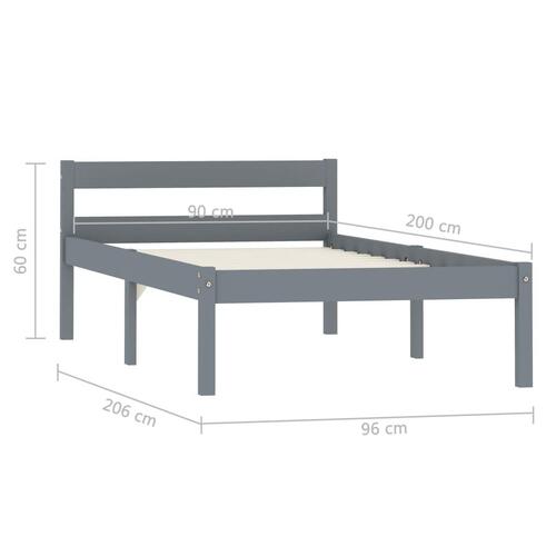 Sengestel massivt fyrretræ 90 x 200 cm grå