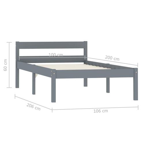 Sengestel massivt fyrretræ 100 x 200 cm grå