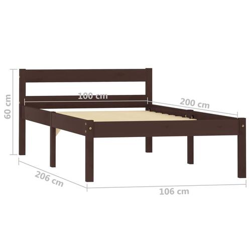 Sengestel massivt fyrretræ 100 x 200 cm mørkebrun