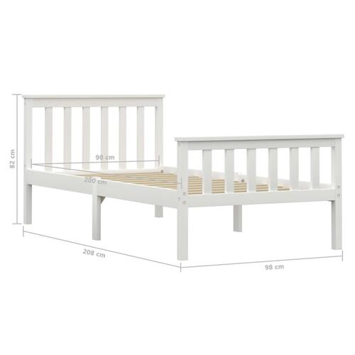 Sengestel 90 x 200 cm massivt fyrretræ hvid