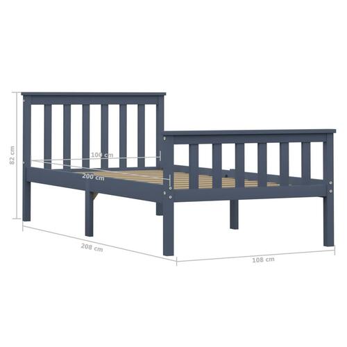Sengestel 90 x 200 cm massivt fyrretræ grå