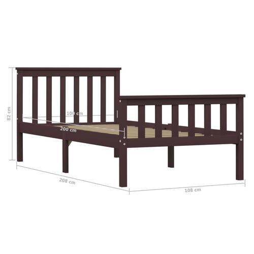 Sengestel 90 x 200 cm massivt fyrretræ mørkebrun