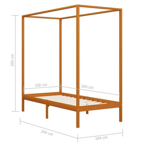 Sengestel til himmelseng 100x200 cm massivt fyrretræ gyldenbrun
