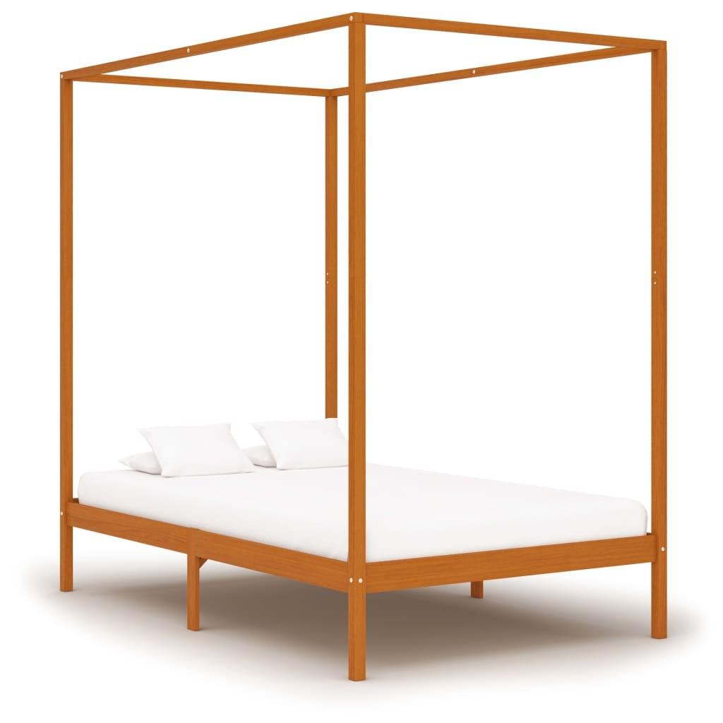 Sengestel til himmelseng 120x200 cm massivt fyrretræ gyldenbrun