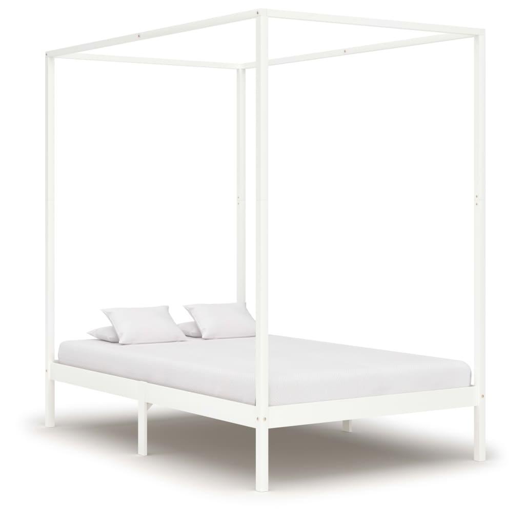 Sengestel til himmelseng 140 x 200 cm massivt fyrretræ hvid