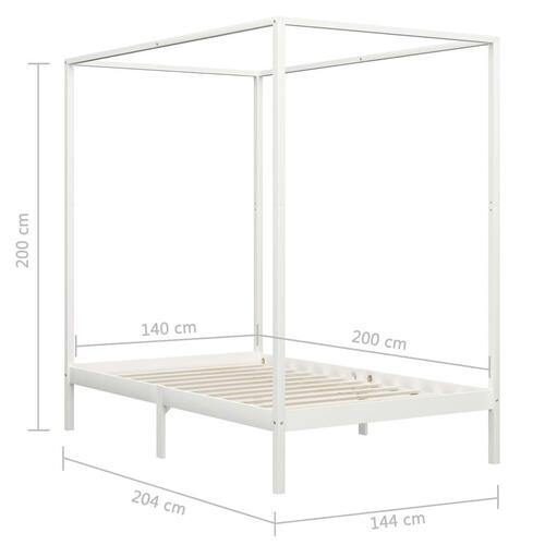 Sengestel til himmelseng 140 x 200 cm massivt fyrretræ hvid