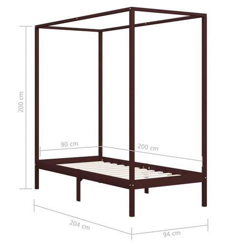 Sengestel til himmelseng 90 x 200 cm massivt fyrretræ mørkebrun
