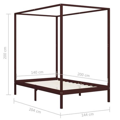 Sengestel til himmelseng 140 x 200 cm massiv fyrretræ mørkebrun