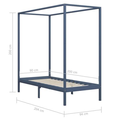 Sengestel til himmelseng 90 x 200 cm massivt fyrretræ grå