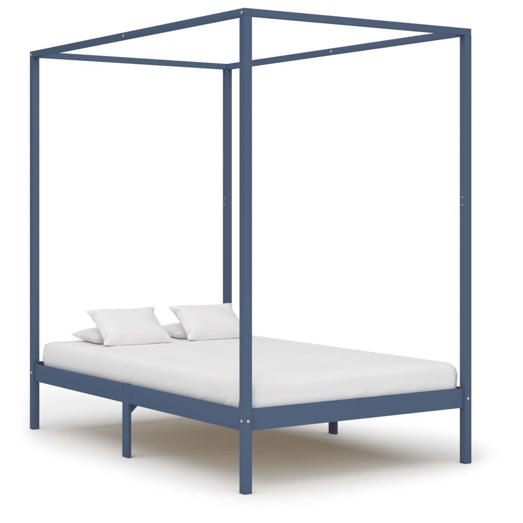Sengestel til himmelseng 140 x 200 cm massivt fyrretræ grå