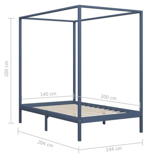 Sengestel til himmelseng 140 x 200 cm massivt fyrretræ grå