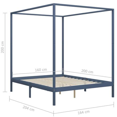 Sengestel til himmelseng 160 x 200 cm massivt fyrretræ grå