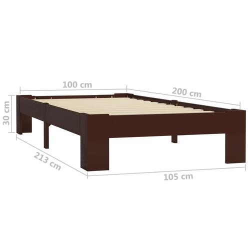 Sengestel massivt fyrretræ 100 x 200 cm mørkebrun