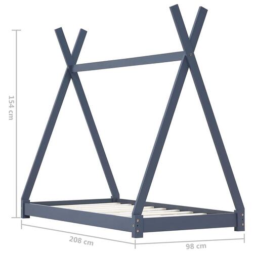 Sengestel til børneseng 90 x 200 cm massivt fyrretræ grå