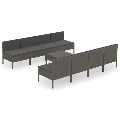Loungesæt til haven 9 dele med hynder polyrattan grå
