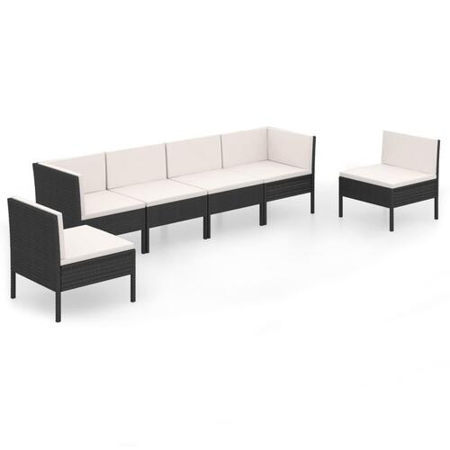 Loungesæt til haven 6 dele med hynder polyrattan sort