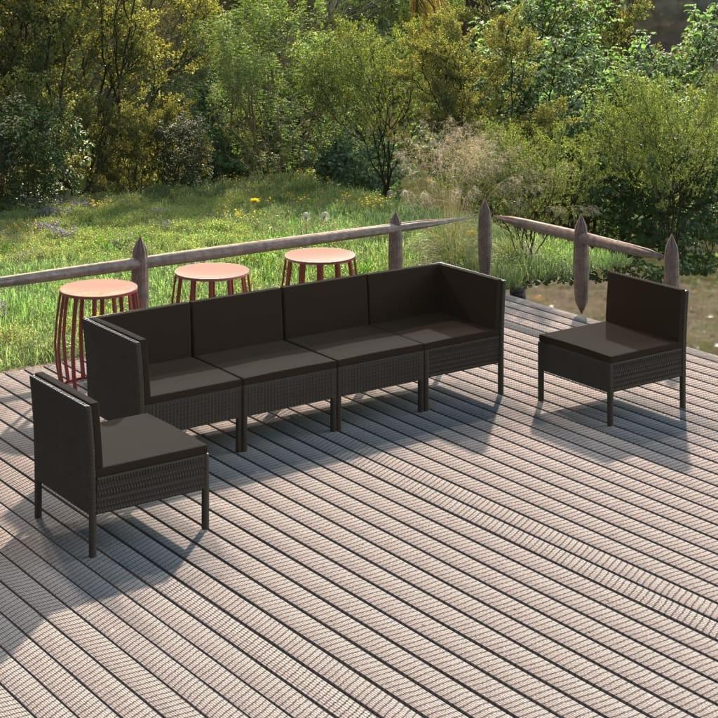 Loungesæt til haven 6 dele med hynder polyrattan sort