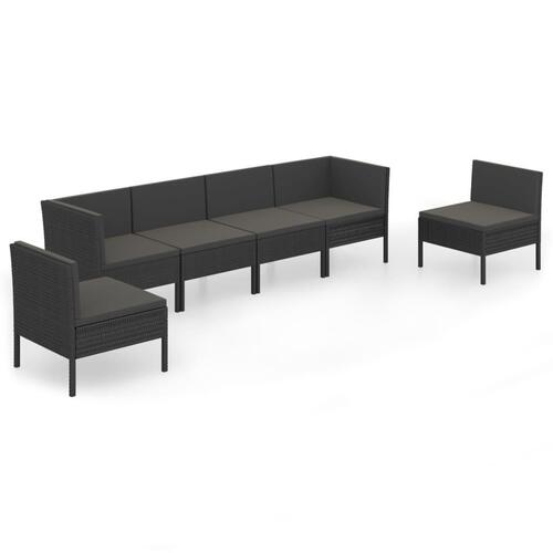 Loungesæt til haven 6 dele med hynder polyrattan sort