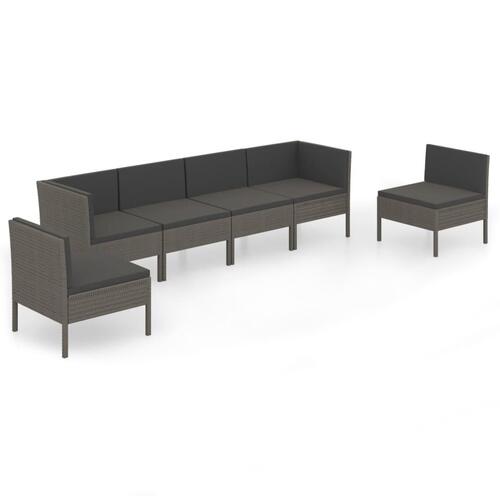 Loungesæt til haven 6 dele med hynder polyrattan grå