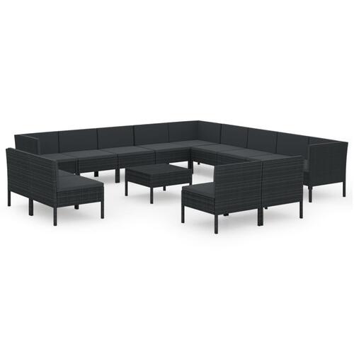 Haveloungesæt 14 dele med hynder polyrattan sort