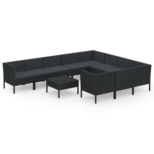 Loungesæt til haven 11 dele med hynder polyrattan sort